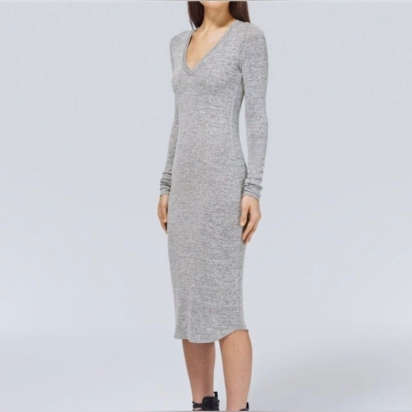 Aritzia Dresses & Skirts - Aritzia Wilfred Free Lisiere Bodycon V-Neck Heathered Midi Dress M